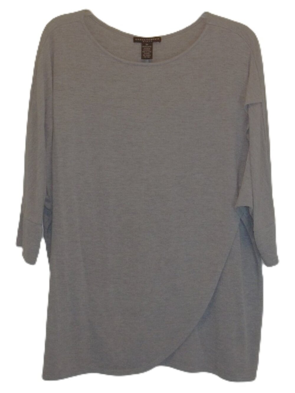 Grace Elements 3X Gray Bat Wing Sleeve Shoulder Wrapped Top